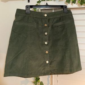 Green Button Up Corduroy Skirt
